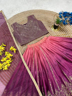 Fashion Factory Kids Soft Chinon Silk Lehenga Choli Set with Butterfly Net Dupatta