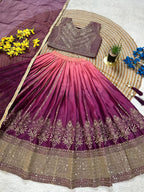 Fashion Factory Kids Soft Chinon Silk Lehenga Choli Set with Butterfly Net Dupatta