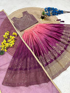 Fashion Factory Kids Soft Chinon Silk Lehenga Choli Set with Butterfly Net Dupatta