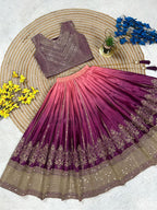 Fashion Factory Kids Soft Chinon Silk Lehenga Choli Set with Butterfly Net Dupatta
