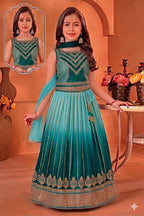 Fashion Factory Kids Soft Chinon Silk Lehenga Choli Set with Butterfly Net Dupatta