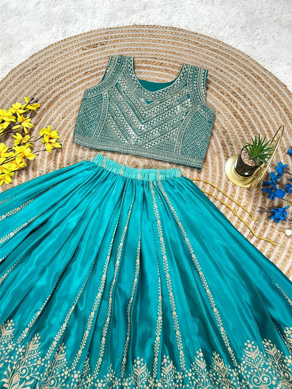 Fashion Factory Kids Soft Chinon Silk Lehenga Choli Set with Butterfly Net Dupatta