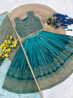 Fashion Factory Kids Soft Chinon Silk Lehenga Choli Set with Butterfly Net Dupatta
