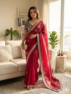 Fashion Factory Soft Frendy Satin Saree with Sequence & Zari Embroidery Work
