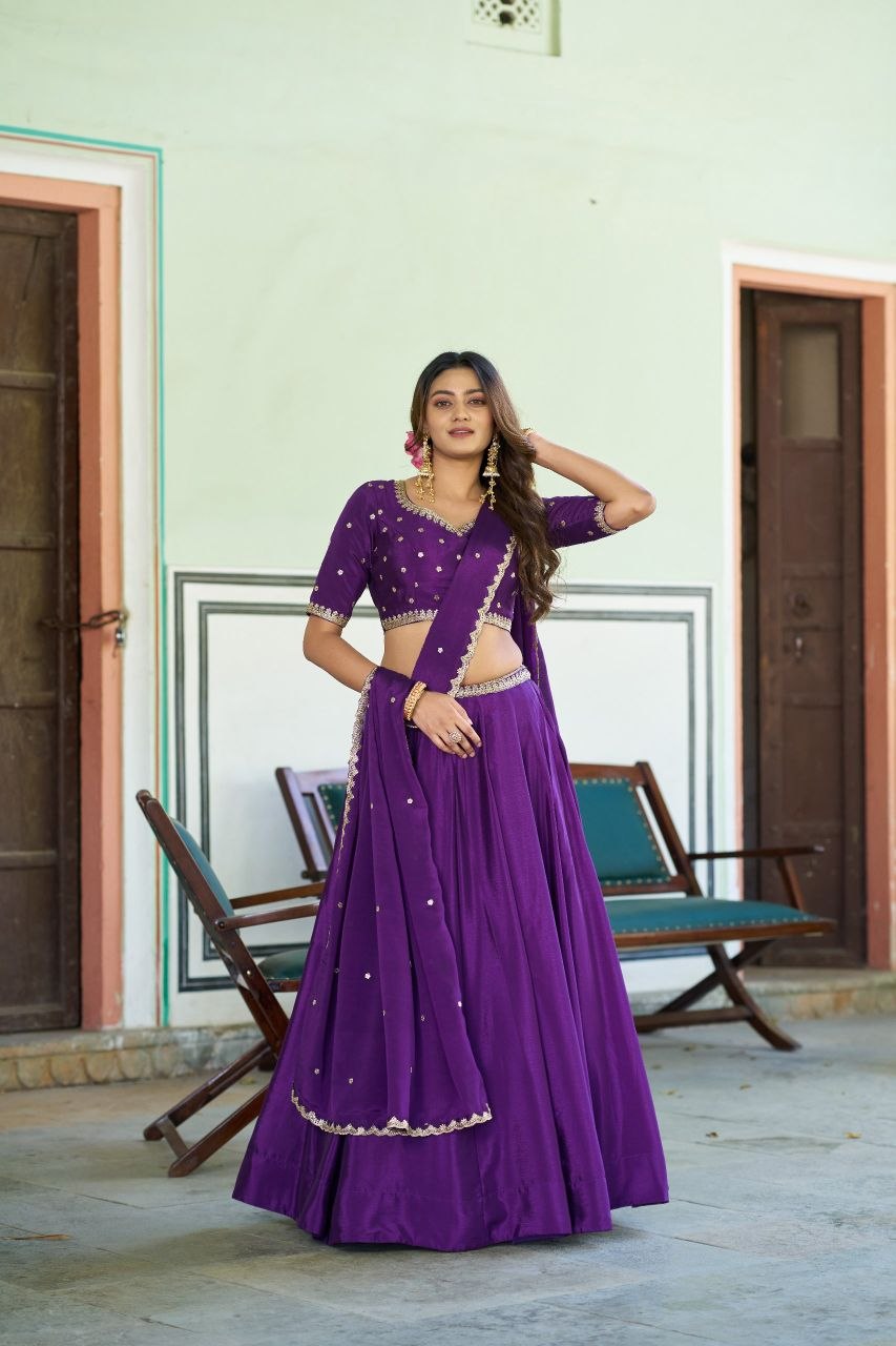 Fashion Factory Chinon Lehenga Set with Sequins & Thread Embroidery Work