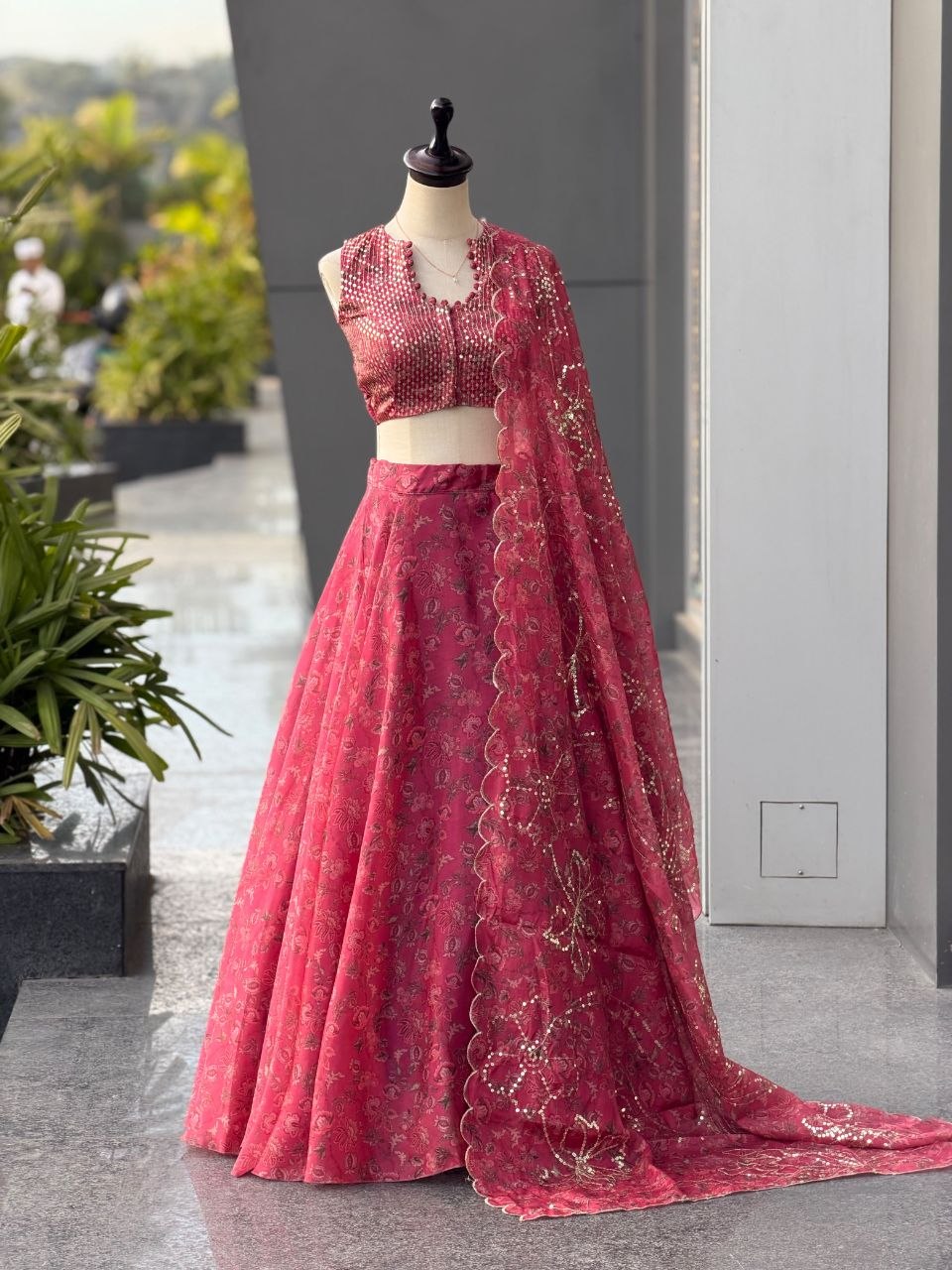 Fashion Factory Jimmy Organza Digital Print Lehenga Set with Embroidery, Sequence & Moti Work