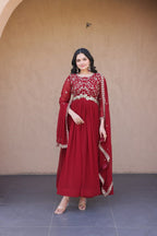 Fashion Factory Faux Blooming Embroidered Gown Set with Dupatta