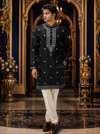 Fashion Factory Celebrity Silk Embroidered Kurta Pajama Set with Gold Foil Work