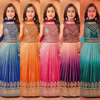 Fashion Factory Kids Soft Chinon Silk Lehenga Choli Set with Butterfly Net Dupatta