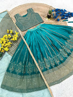 Fashion Factory Kids Soft Chinon Silk Lehenga Choli Set with Butterfly Net Dupatta