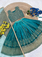 Fashion Factory Kids Soft Chinon Silk Lehenga Choli Set with Butterfly Net Dupatta