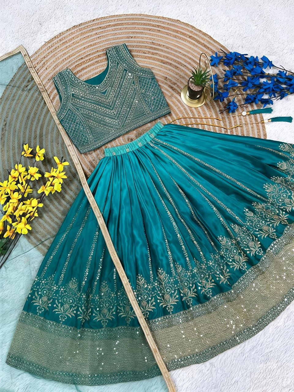 Fashion Factory Kids Soft Chinon Silk Lehenga Choli Set with Butterfly Net Dupatta