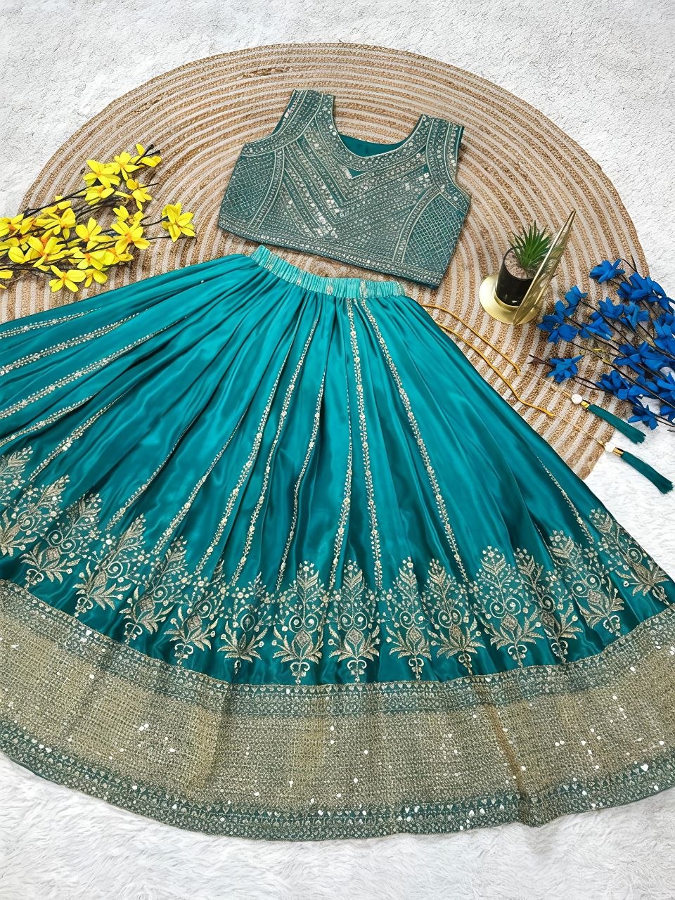 Fashion Factory Kids Soft Chinon Silk Lehenga Choli Set with Butterfly Net Dupatta