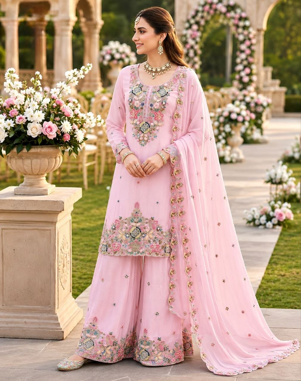Pure Organza Twine Net Sharara Set