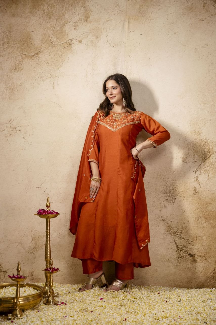 Pure Vichitra Silk Kurta Set