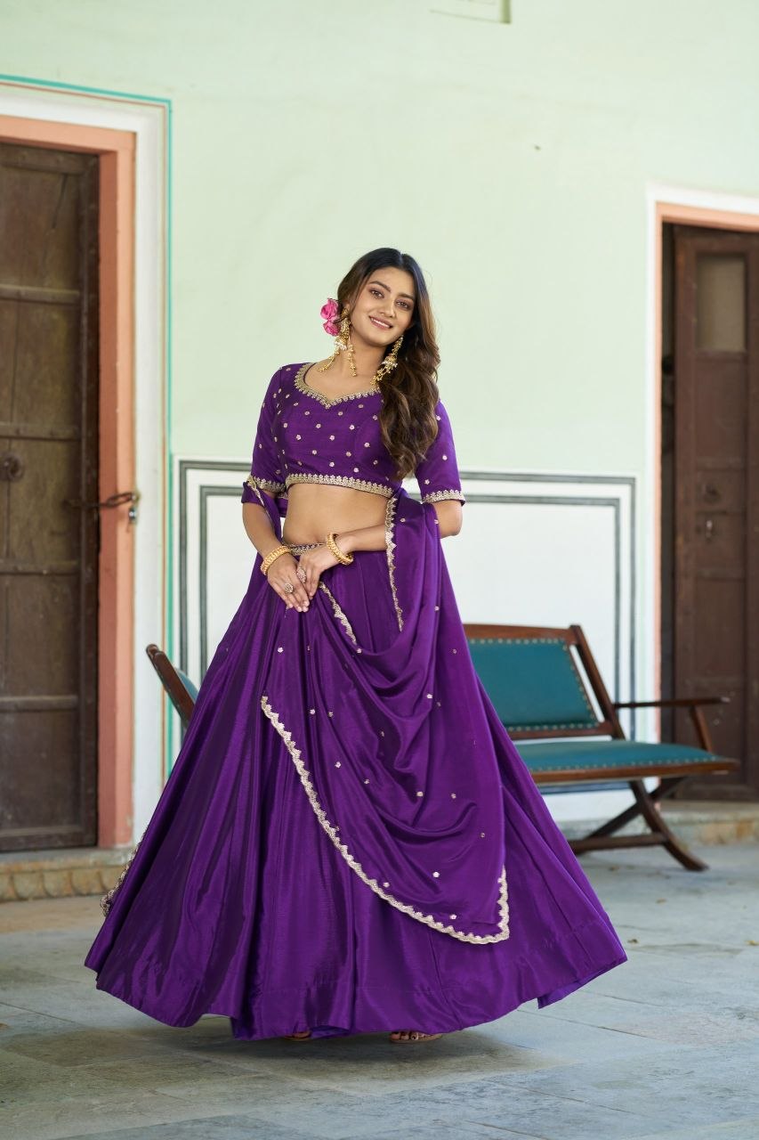 Fashion Factory Chinon Lehenga Set with Sequins & Thread Embroidery Work