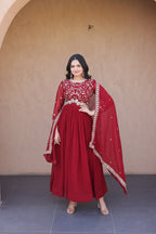 Fashion Factory Faux Blooming Embroidered Gown Set with Dupatta