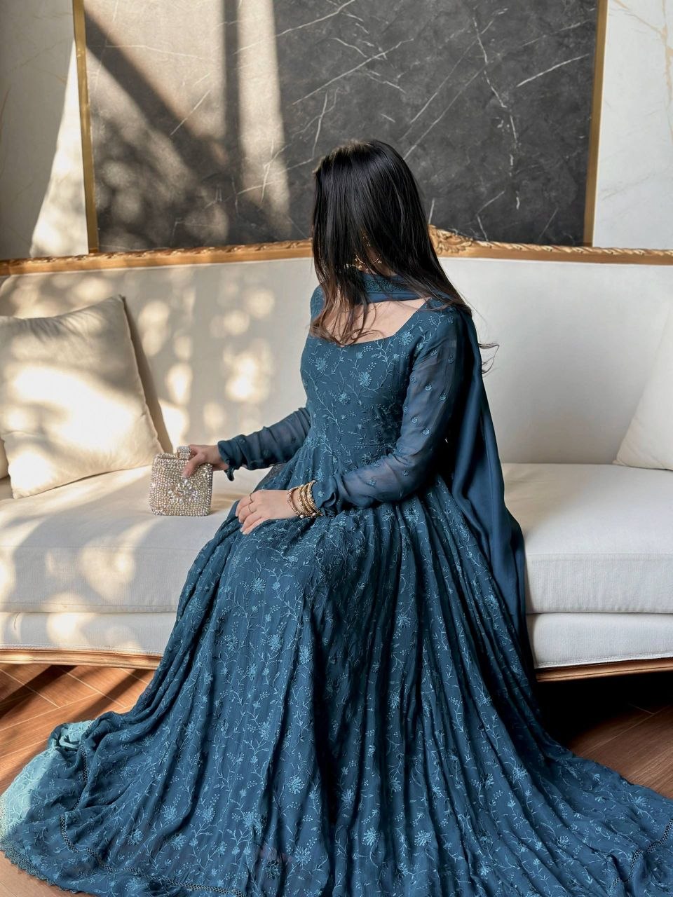 Fashion Factory Star Georgette Silk Embroidered Gown Set with Dupatta