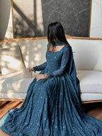 Fashion Factory Star Georgette Silk Embroidered Gown Set with Dupatta