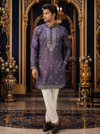 Fashion Factory Celebrity Silk Embroidered Kurta Pajama Set with Gold Foil Work