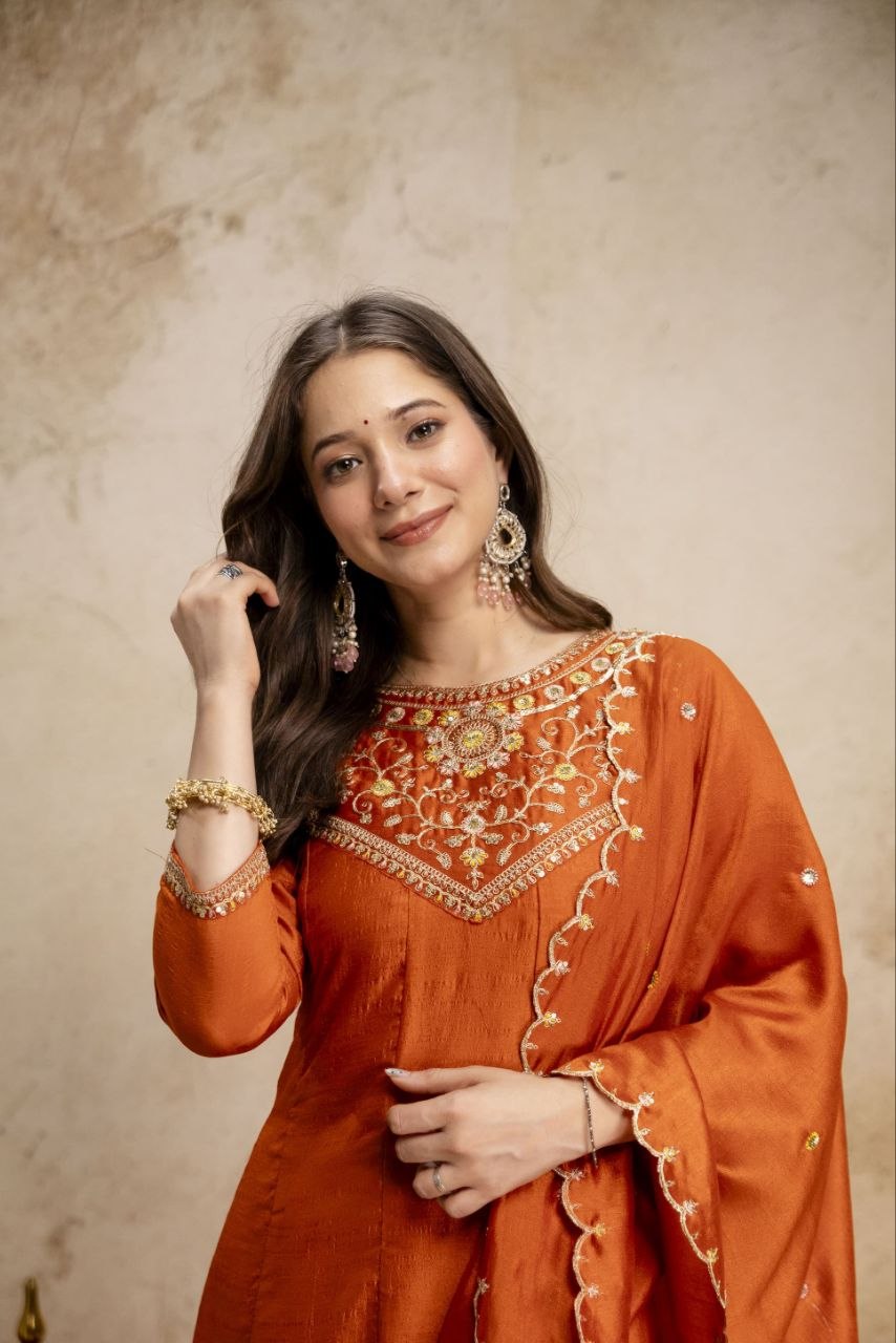 Pure Vichitra Silk Kurta Set