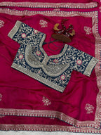 Fashion Factory Soft Frendy Satin Saree with Sequence & Zari Embroidery Work