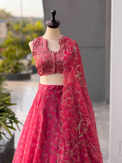 Fashion Factory Jimmy Organza Digital Print Lehenga Set with Embroidery, Sequence & Moti Work