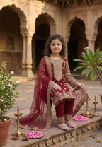 Fashion Factory Kids Premium Faux Georgette Embroidered Suit Set with Dupatta