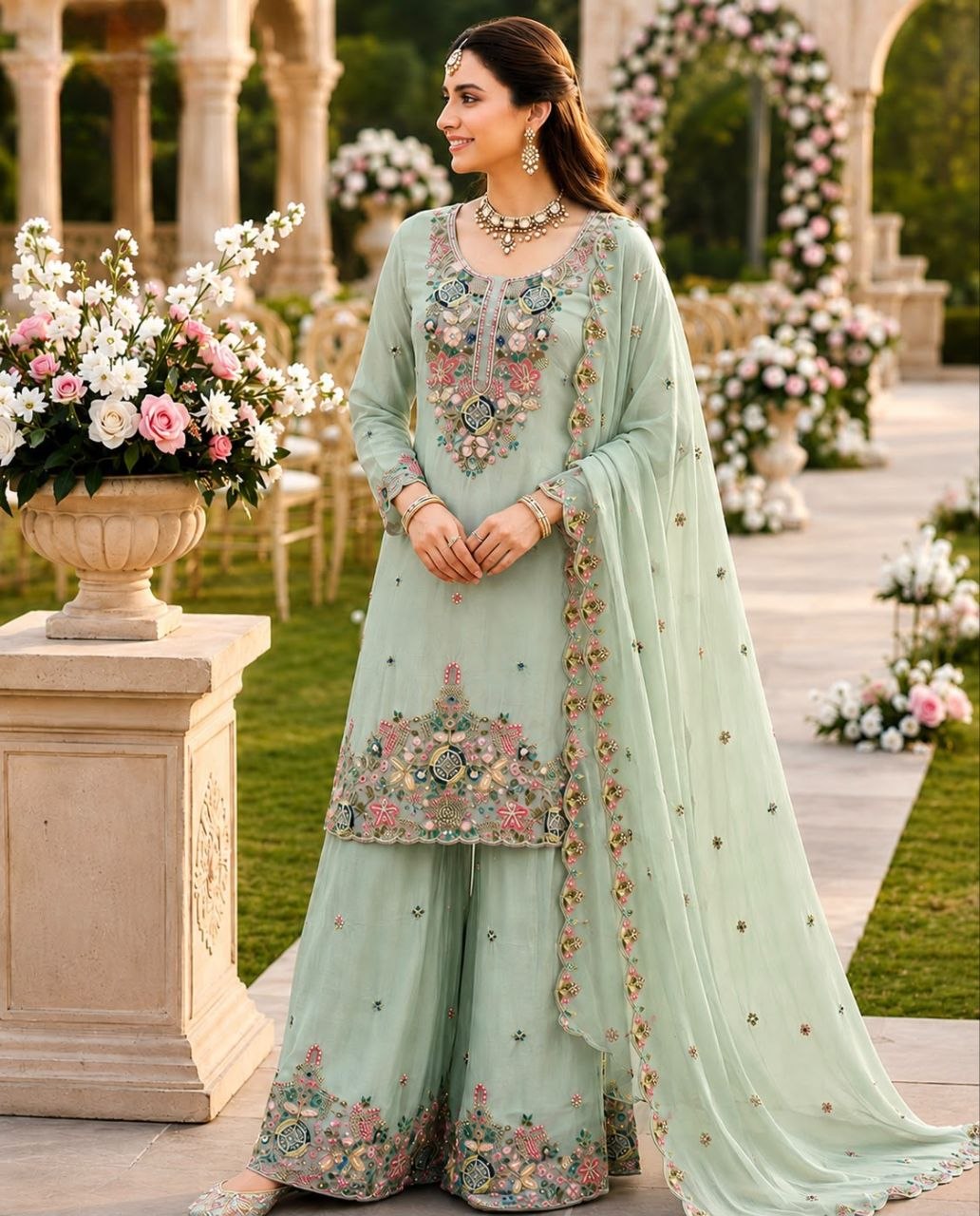 Pure Organza Twine Net Sharara Set
