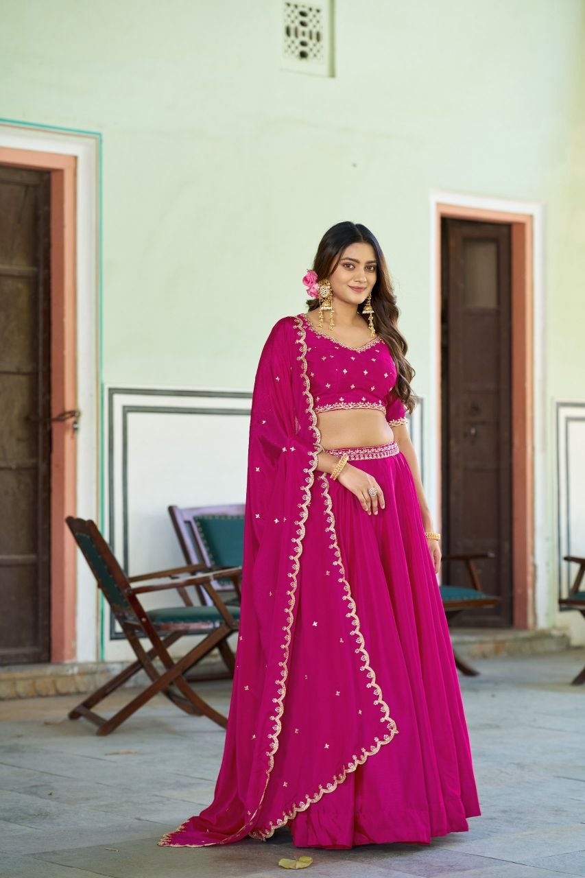 Fashion Factory Chinon Lehenga Set with Sequins & Thread Embroidery Work