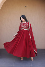 Fashion Factory Faux Blooming Embroidered Gown Set with Dupatta
