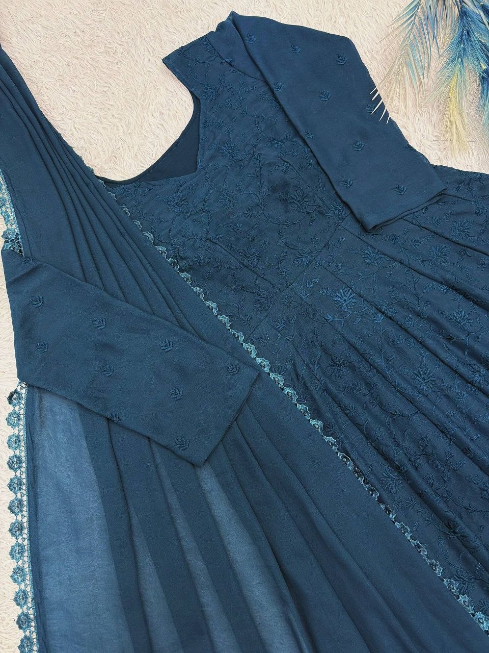 Fashion Factory Star Georgette Silk Embroidered Gown Set with Dupatta