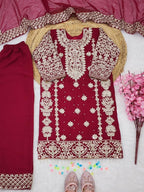 Fashion Factory Kids Premium Faux Georgette Embroidered Suit Set with Dupatta