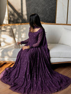 Fashion Factory Star Georgette Silk Embroidered Gown Set with Dupatta