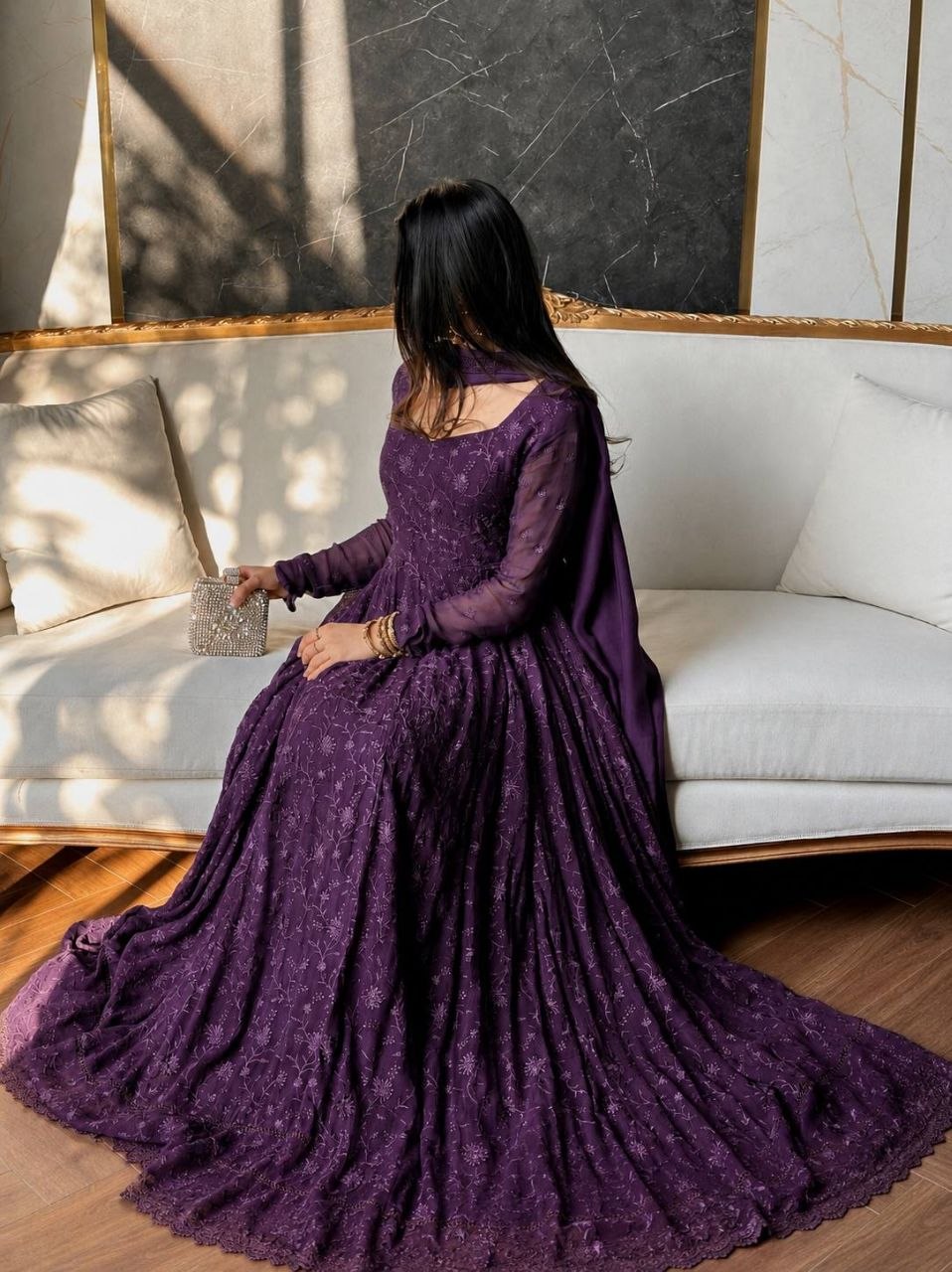 Fashion Factory Star Georgette Silk Embroidered Gown Set with Dupatta