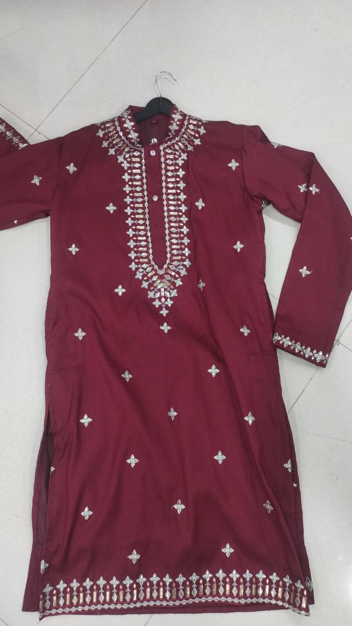 Fashion Factory Celebrity Silk Embroidered Kurta Pajama Set with Gold Foil Work