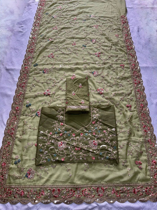 Fashion Factory Embroidery With Cutwork Border Saree