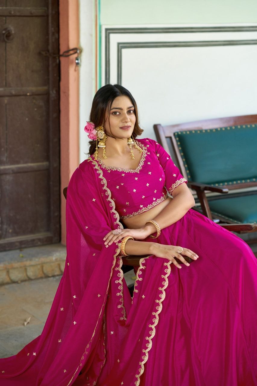 Fashion Factory Chinon Lehenga Set with Sequins & Thread Embroidery Work