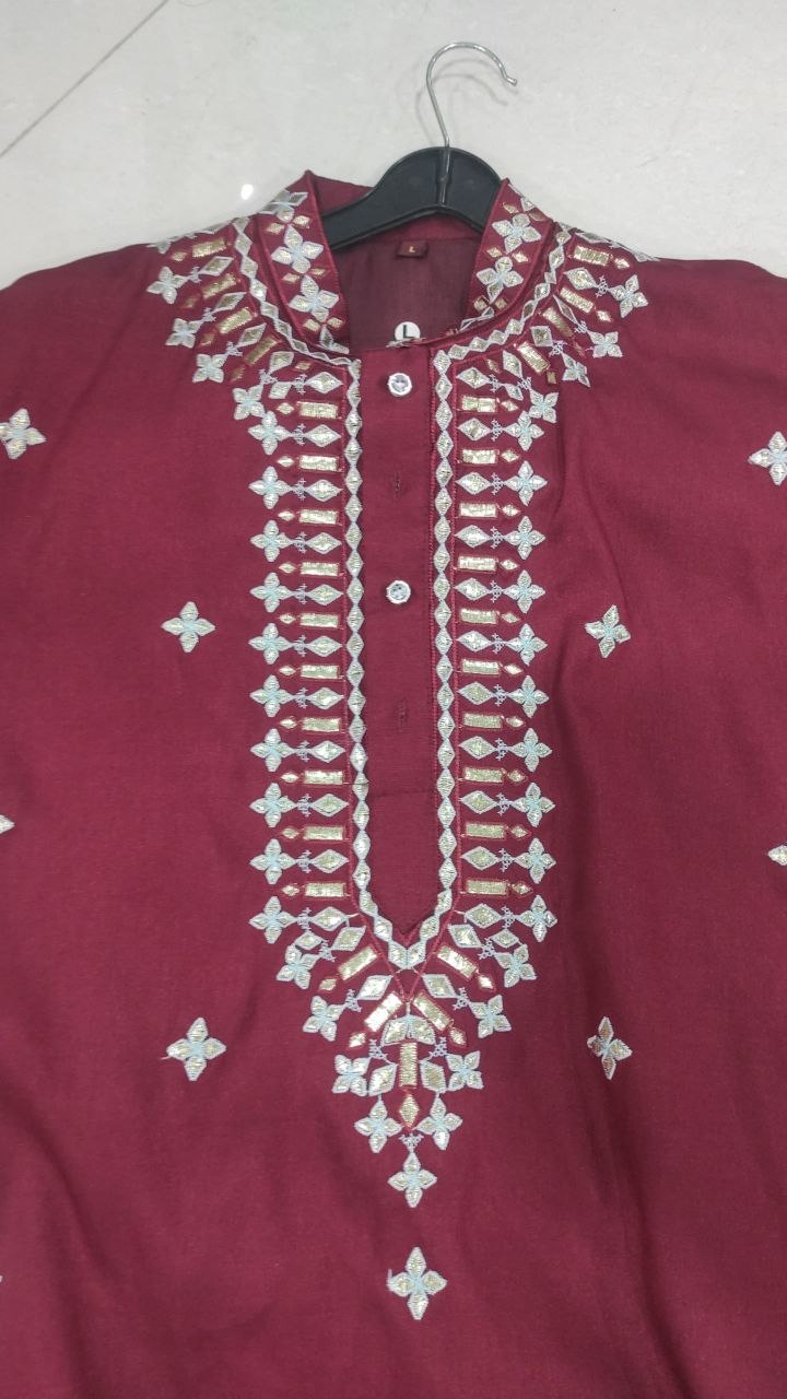 Fashion Factory Celebrity Silk Embroidered Kurta Pajama Set with Gold Foil Work
