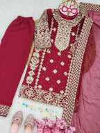 Fashion Factory Kids Premium Faux Georgette Embroidered Suit Set with Dupatta