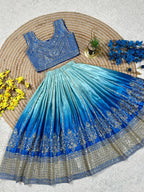 Fashion Factory Kids Soft Chinon Silk Lehenga Choli Set with Butterfly Net Dupatta