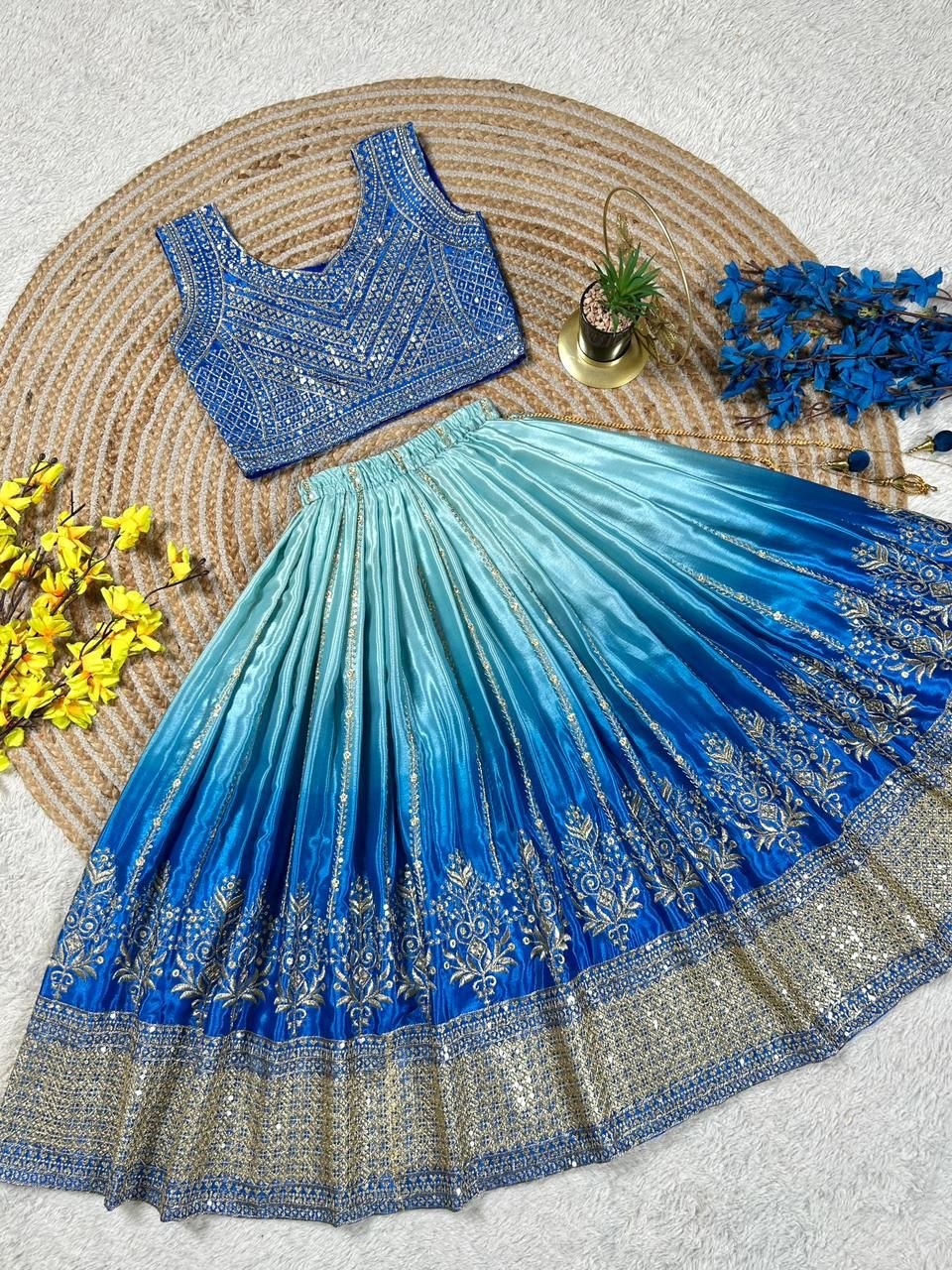 Fashion Factory Kids Soft Chinon Silk Lehenga Choli Set with Butterfly Net Dupatta