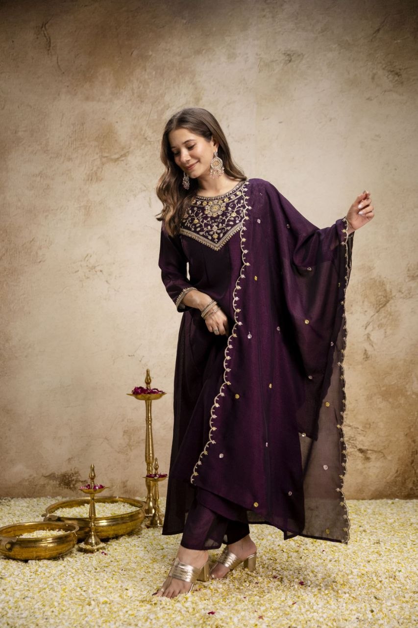 Pure Vichitra Silk Kurta Set