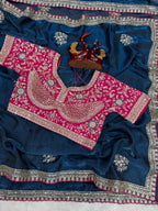 Fashion Factory Soft Frendy Satin Saree with Sequence & Zari Embroidery Work