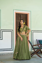 Fashion Factory Chinon Lehenga Set with Sequins & Thread Embroidery Work