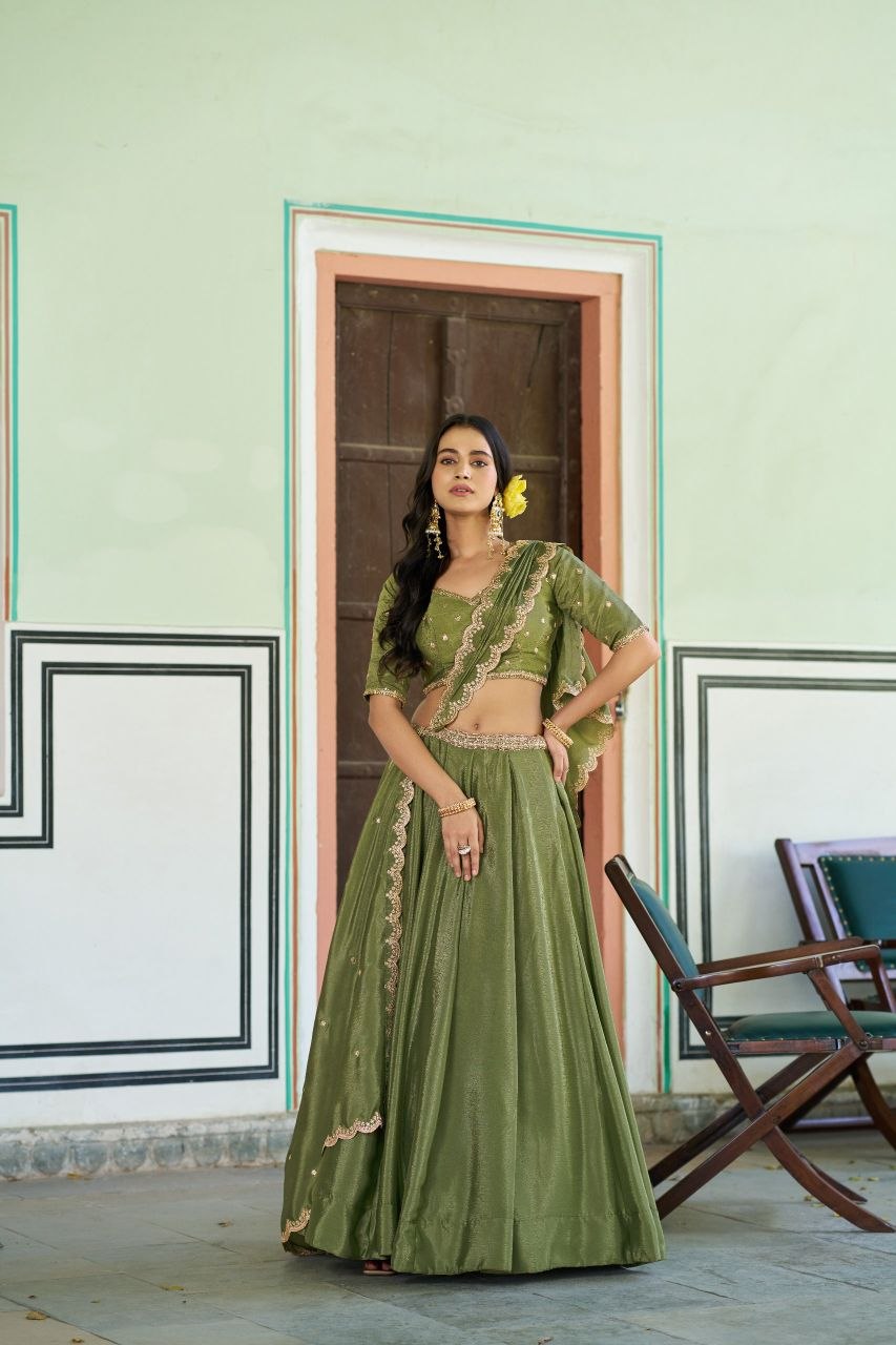 Fashion Factory Chinon Lehenga Set with Sequins & Thread Embroidery Work