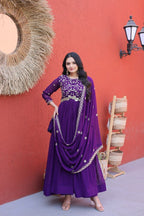Fashion Factory Faux Blooming Embroidered Gown Set with Dupatta