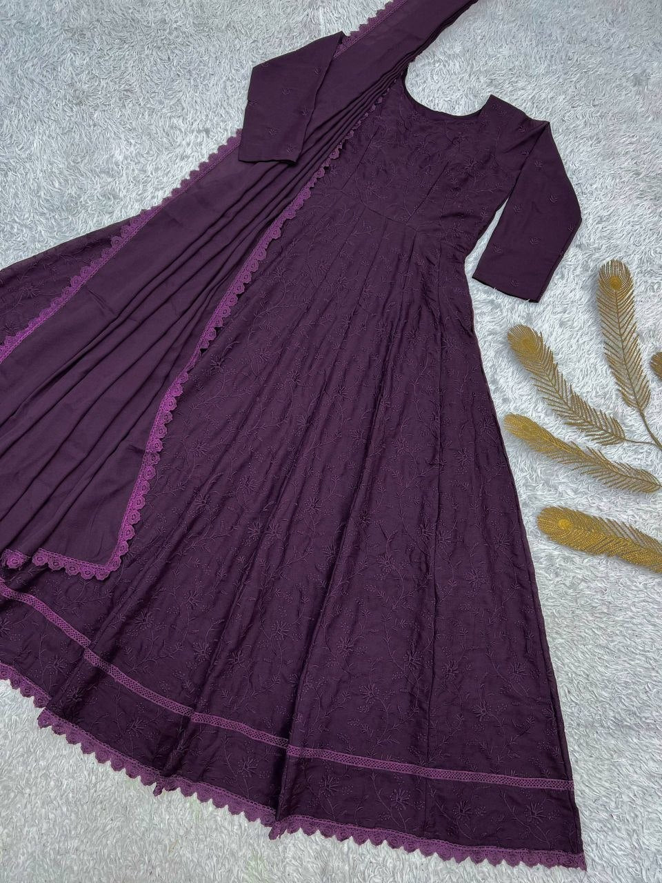 Fashion Factory Star Georgette Silk Embroidered Gown Set with Dupatta