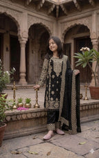 Fashion Factory Kids Premium Faux Georgette Embroidered Suit Set with Dupatta