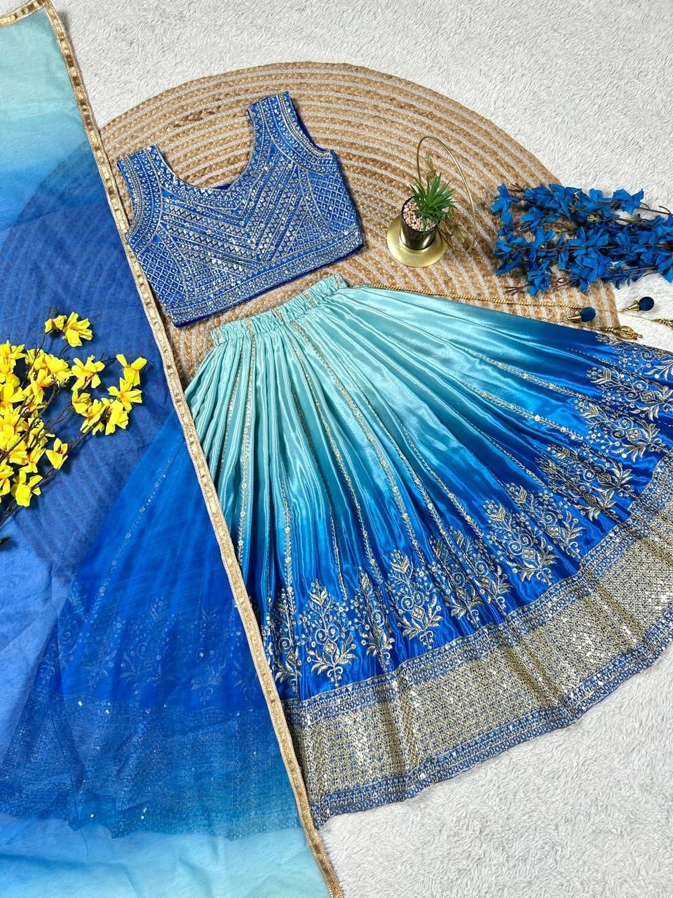 Fashion Factory Kids Soft Chinon Silk Lehenga Choli Set with Butterfly Net Dupatta
